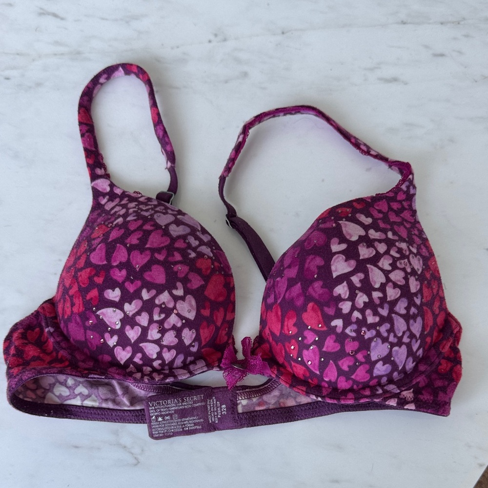 Victoria's Secret Pink & Purple Heart-Print Push-Up Bra
